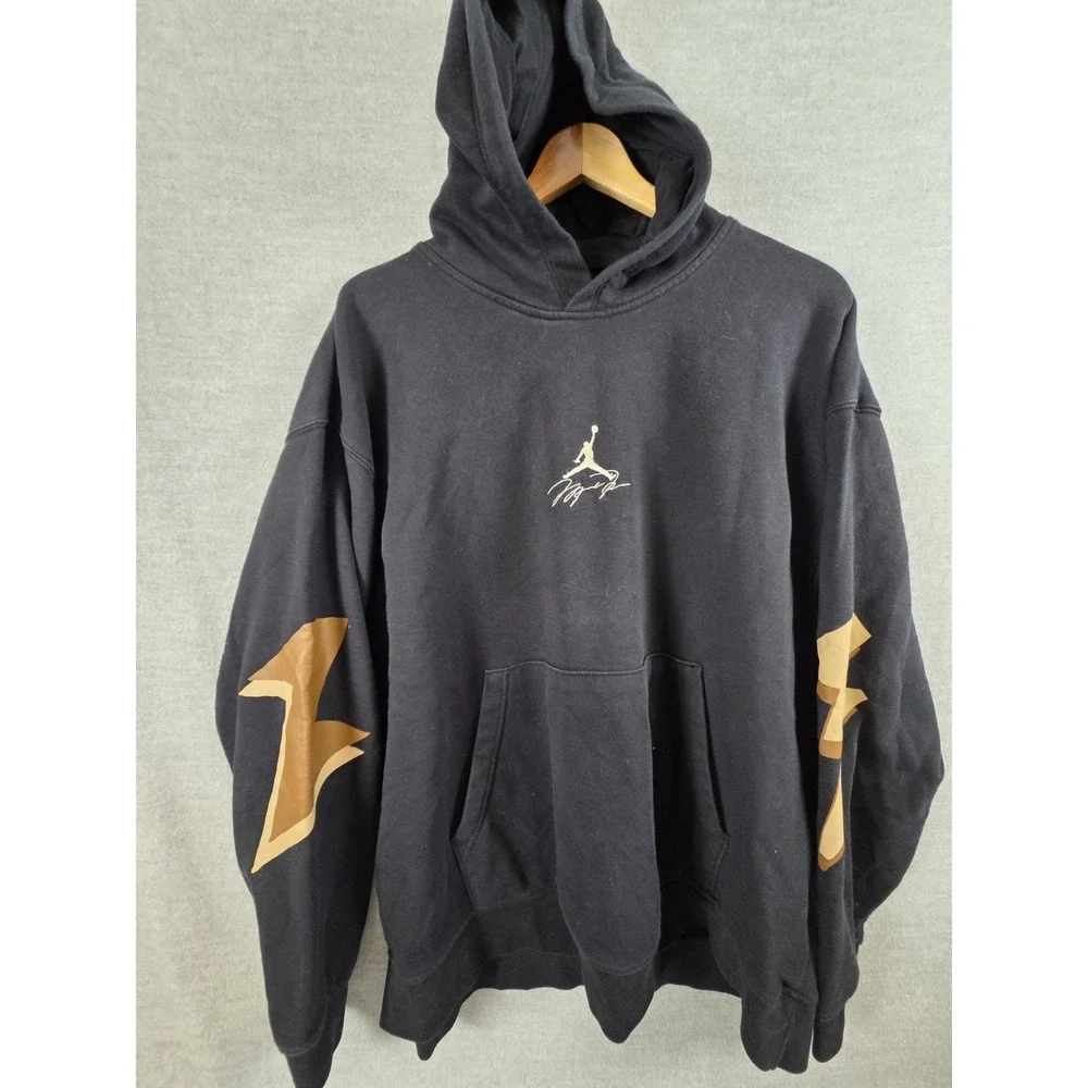 Air Jordan Essentials Hoodie 2XL Black Gold Metallic Lightning Graphic Pullover